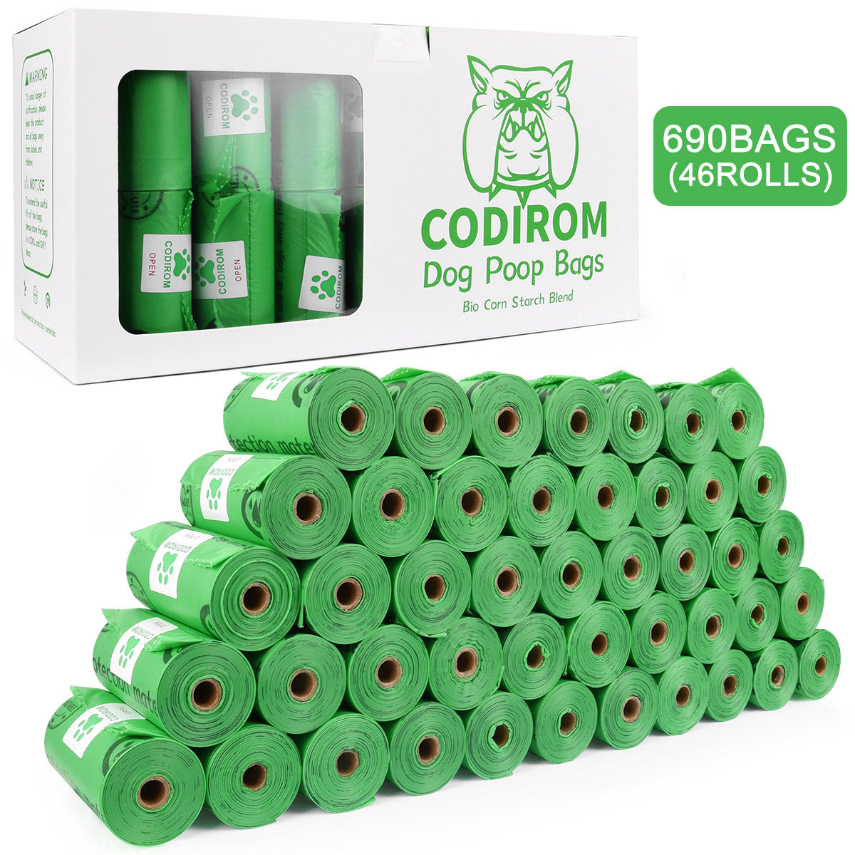 Codirom Bio Degradable Eco Friendly Dog Poop Bags 690 Counts 46 Rolls GREEN