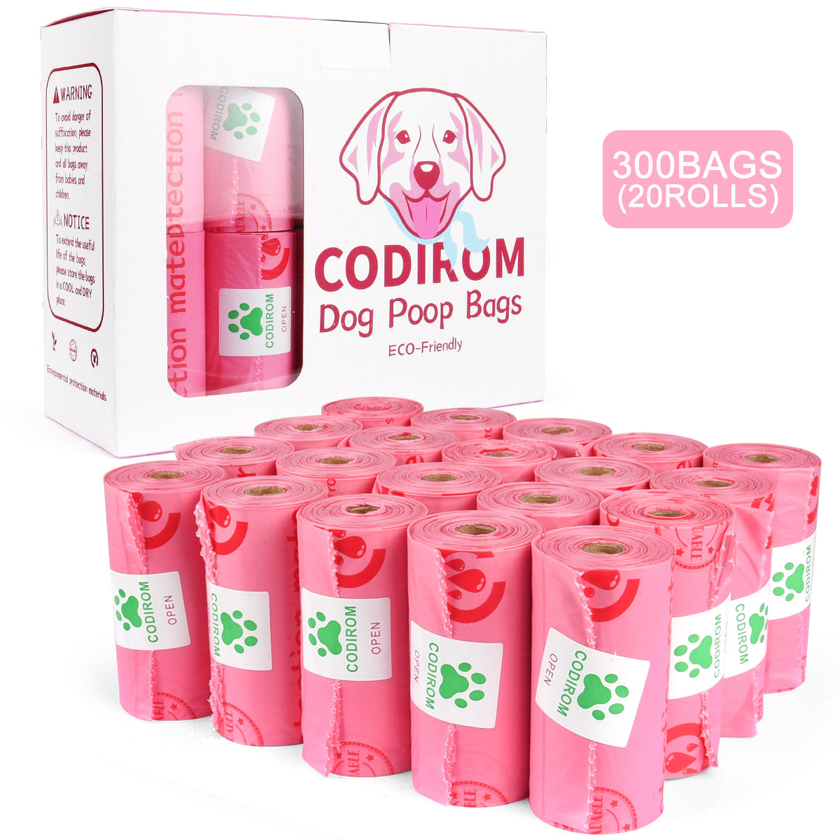 Biodegradable Eco-Friendly Dog Poop Bags 300 Counts 20 Rolls-PINK – Codirom