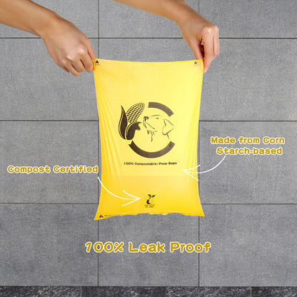 Certified Compostable Dog Poop Bags| 120 bags | Maize Yellow