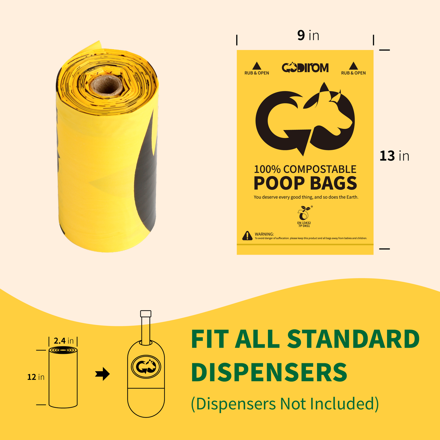 NEW Certified 100% Compostable Poop Bags | 120 bags | Maize Yellow