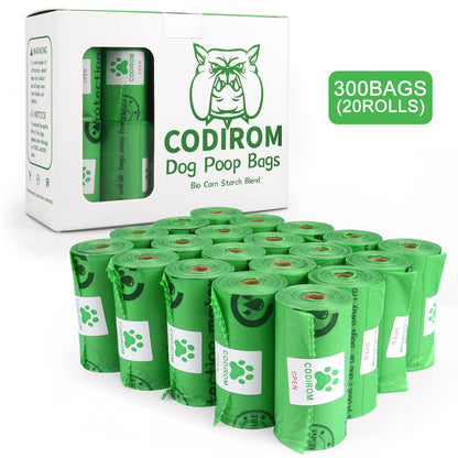 Biodegradable Dog Poop Bags 300 Counts 20 Rolls-GREEN